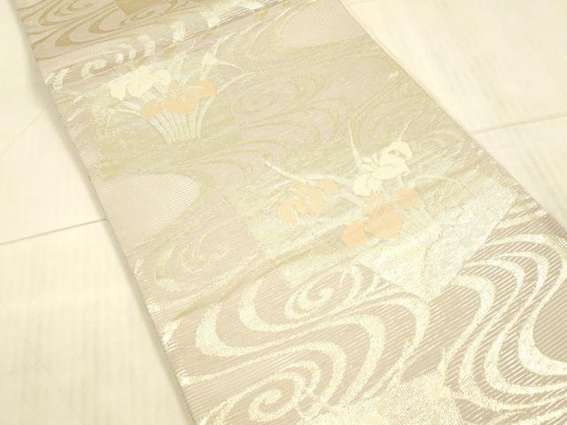 平和屋着物＊夏物 六通柄袋帯 流水杜若 金糸 正絹 逸品 DAAX8900cm