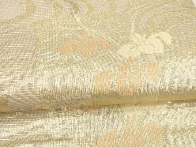 平和屋着物＊夏物 六通柄袋帯 流水杜若 金糸 正絹 逸品 DAAX8900cm