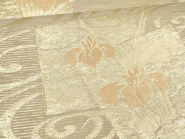 平和屋着物＊夏物 六通柄袋帯 流水杜若 金糸 正絹 逸品 DAAX8900cm