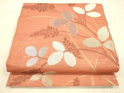 平和屋着物＊夏物 六通柄袋帯 草葉文 金銀糸 正絹 逸品 DAAX8906cm