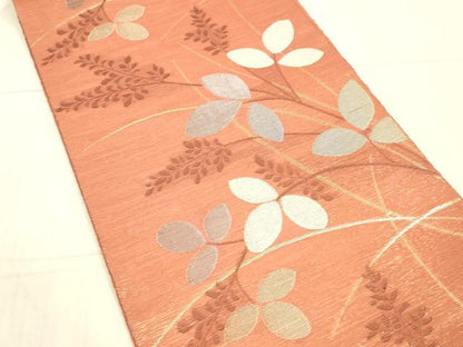 平和屋着物＊夏物 六通柄袋帯 草葉文 金銀糸 正絹 逸品 DAAX8906cm