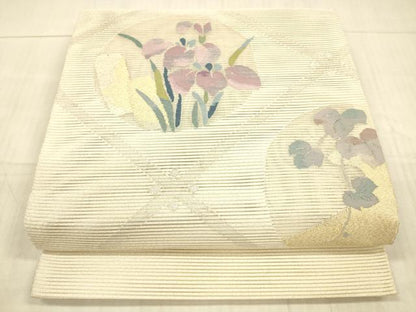 平和屋着物＊夏物 絽綴れ 太鼓柄袋帯 蔦の葉杜若 金銀糸 正絹 逸品 DAAX8907cm
