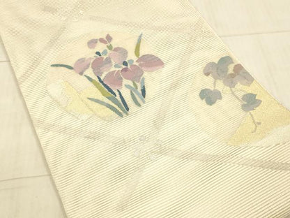 平和屋着物＊夏物 絽綴れ 太鼓柄袋帯 蔦の葉杜若 金銀糸 正絹 逸品 DAAX8907cm