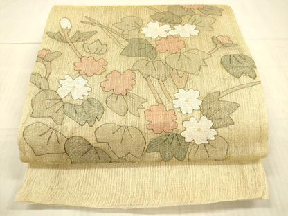 平和屋着物＊夏物 太鼓柄 本袋帯 草花文 金糸 正絹 逸品 DAAX8908cm