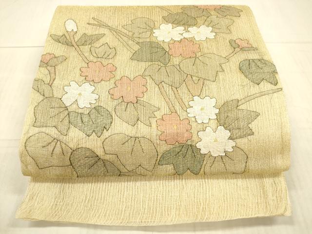平和屋着物＊夏物 太鼓柄 本袋帯 草花文 金糸 正絹 逸品 DAAX8908cm