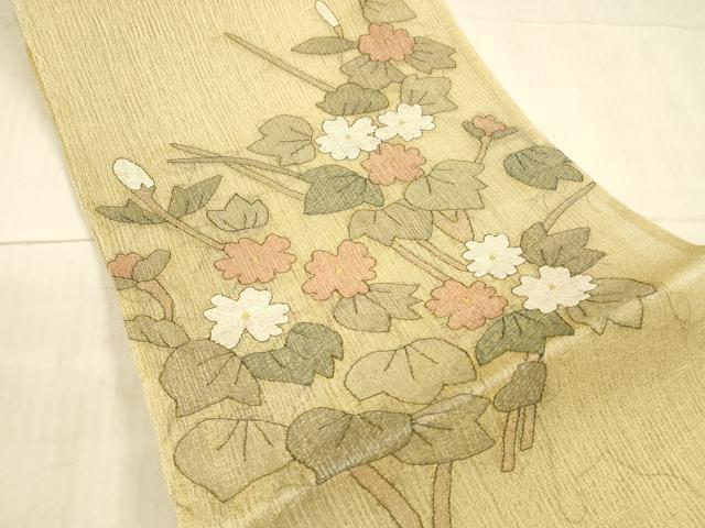 平和屋着物＊夏物 太鼓柄 本袋帯 草花文 金糸 正絹 逸品 DAAX8908cm