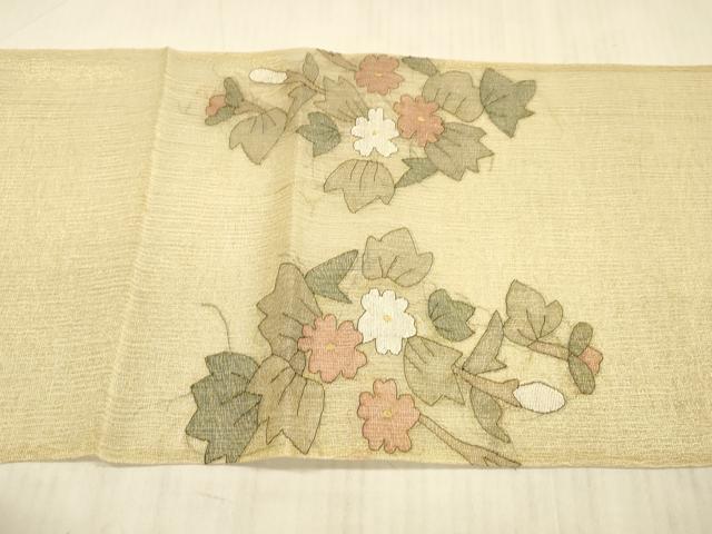 平和屋着物＊夏物 太鼓柄 本袋帯 草花文 金糸 正絹 逸品 DAAX8908cm