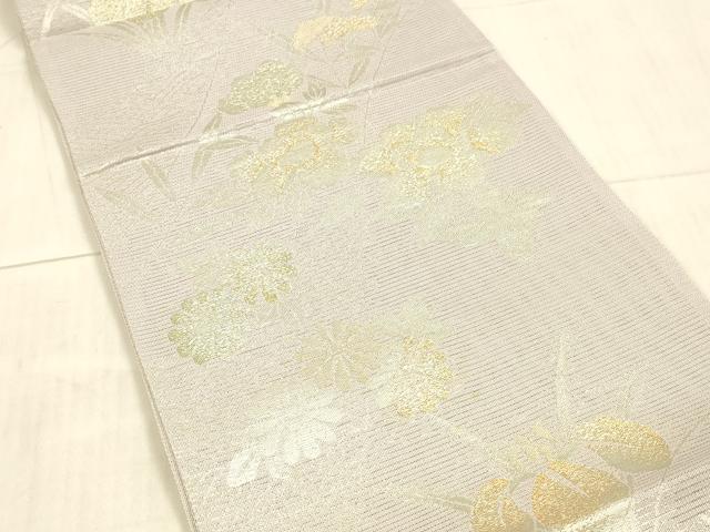 平和屋着物＊夏物 六通柄袋帯 草花文 金銀糸 正絹 逸品 DAAX8913cm