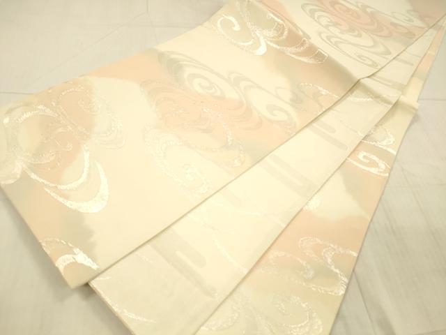 平和屋着物＊夏物 両面 六通柄袋帯 流水文 草葉霞文 銀糸 正絹 逸品 DAAX8914cm