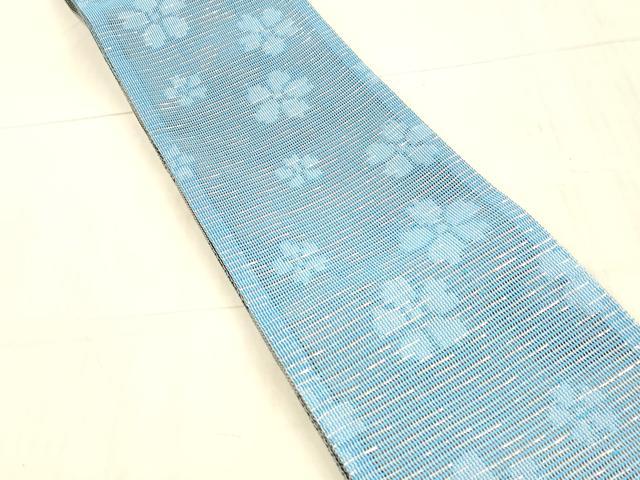 平和屋着物＊夏物 両面 半幅帯 舞花文 市松文様 銀糸 DAAX8917cm