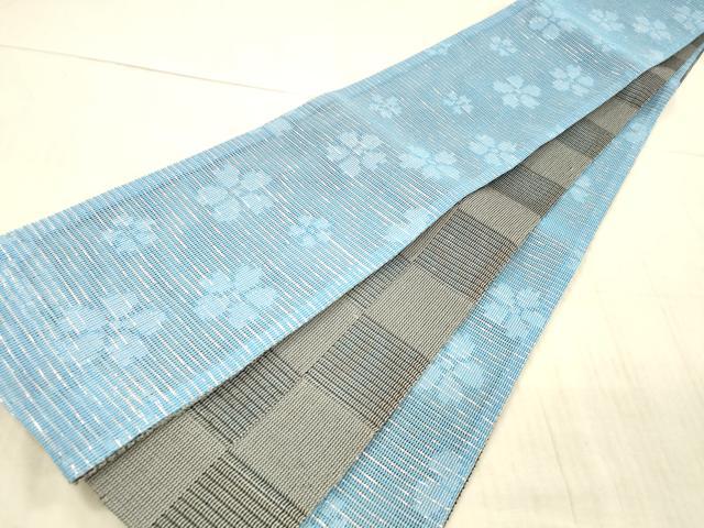 平和屋着物＊夏物 両面 半幅帯 舞花文 市松文様 銀糸 DAAX8917cm