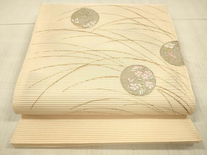平和屋着物＊夏物 絽綴れ 八寸名古屋帯 刺繍 草花文 金銀糸 正絹 逸品 DAAX8918cm