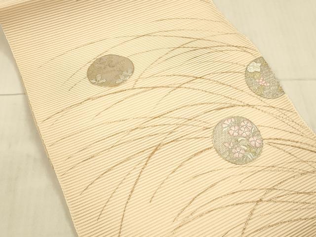 平和屋着物＊夏物 絽綴れ 八寸名古屋帯 刺繍 草花文 金銀糸 正絹 逸品 DAAX8918cm