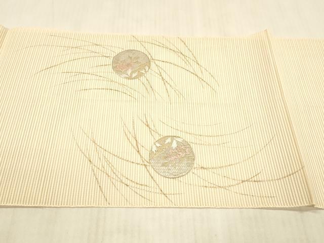 平和屋着物＊夏物 絽綴れ 八寸名古屋帯 刺繍 草花文 金銀糸 正絹 逸品 DAAX8918cm