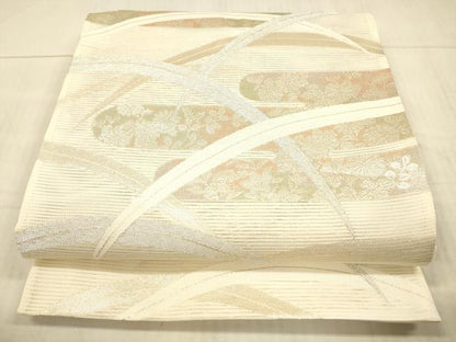 平和屋着物＊夏物 六通柄袋帯 草花文 金銀糸 正絹 逸品 DAAX8920cm