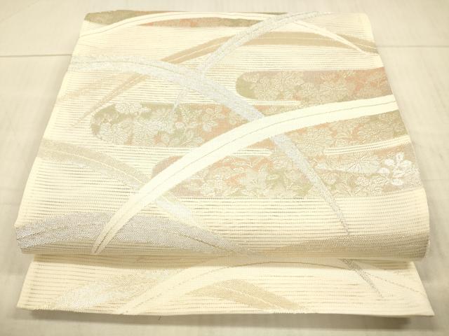 平和屋着物＊夏物 六通柄袋帯 草花文 金銀糸 正絹 逸品 DAAX8920cm