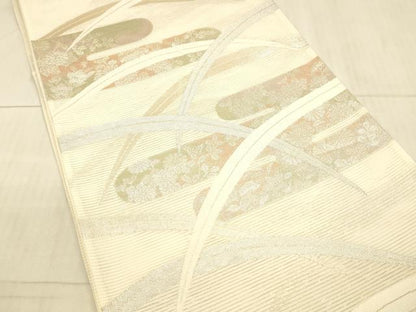 平和屋着物＊夏物 六通柄袋帯 草花文 金銀糸 正絹 逸品 DAAX8920cm