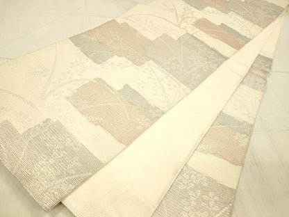 平和屋着物＊夏物 六通柄袋帯 草葉文 銀糸 正絹 逸品 DAAX8927cm