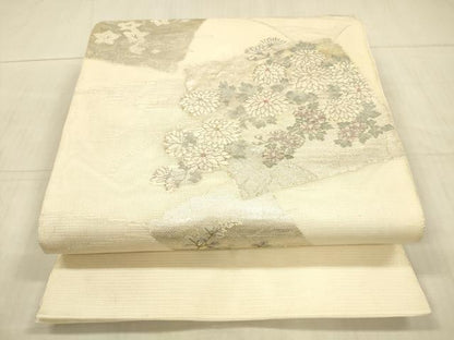 平和屋着物＊夏物 太鼓柄袋帯 草花文 銀糸 正絹 逸品 DAAX8928cm