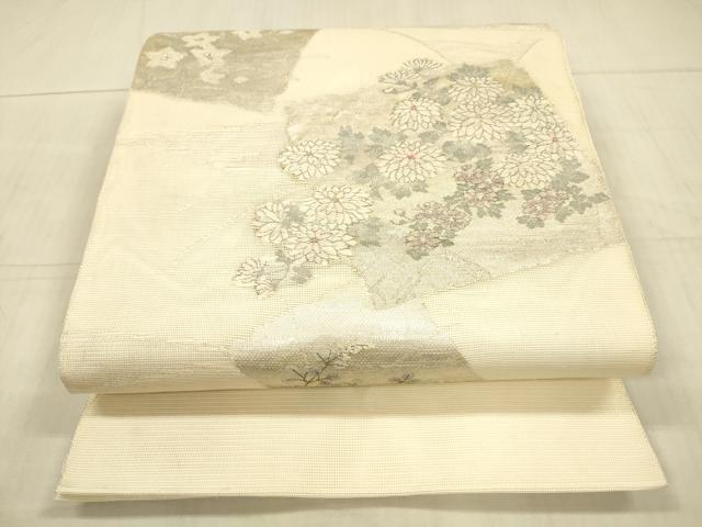 平和屋着物＊夏物 太鼓柄袋帯 草花文 銀糸 正絹 逸品 DAAX8928cm