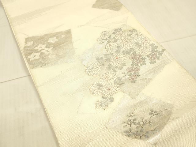 平和屋着物＊夏物 太鼓柄袋帯 草花文 銀糸 正絹 逸品 DAAX8928cm