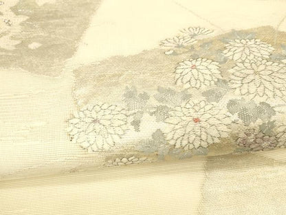 平和屋着物＊夏物 太鼓柄袋帯 草花文 銀糸 正絹 逸品 DAAX8928cm