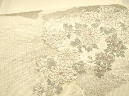 平和屋着物＊夏物 太鼓柄袋帯 草花文 銀糸 正絹 逸品 DAAX8928cm