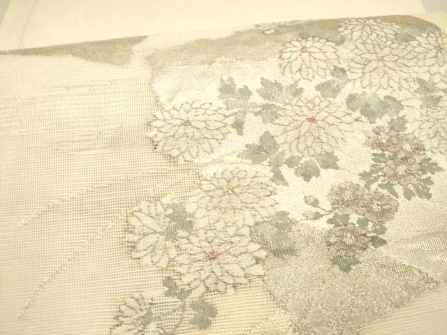 平和屋着物＊夏物 太鼓柄袋帯 草花文 銀糸 正絹 逸品 DAAX8928cm