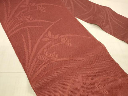 平和屋着物＊夏物 八寸名古屋帯 草葉文 蘇芳色 DAAX8929cm