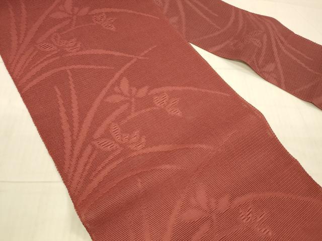 平和屋着物＊夏物 八寸名古屋帯 草葉文 蘇芳色 DAAX8929cm
