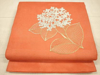 平和屋着物＊夏物　九寸開き名古屋帯　駒刺繍　総刺繍　紫陽花　正絹　逸品　DAAX8931cm