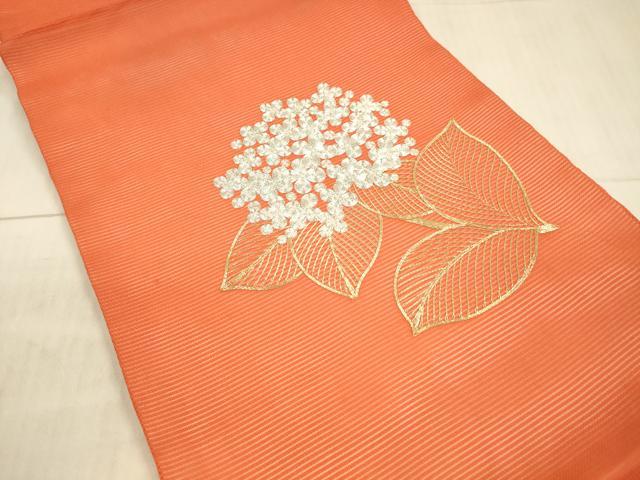 平和屋着物＊夏物　九寸開き名古屋帯　駒刺繍　総刺繍　紫陽花　正絹　逸品　DAAX8931cm