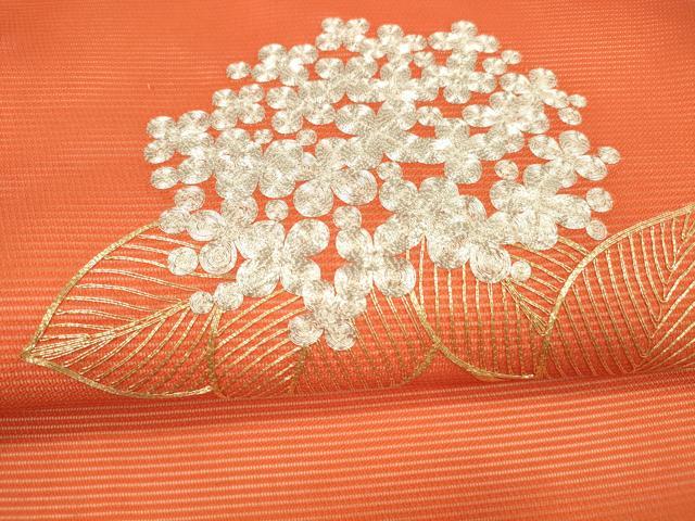 平和屋着物＊夏物　九寸開き名古屋帯　駒刺繍　総刺繍　紫陽花　正絹　逸品　DAAX8931cm