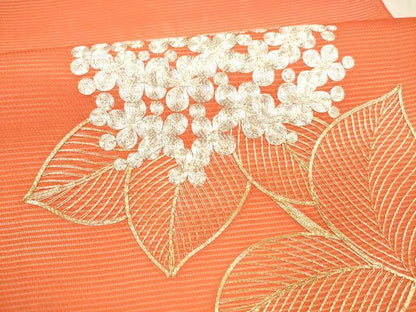 平和屋着物＊夏物　九寸開き名古屋帯　駒刺繍　総刺繍　紫陽花　正絹　逸品　DAAX8931cm