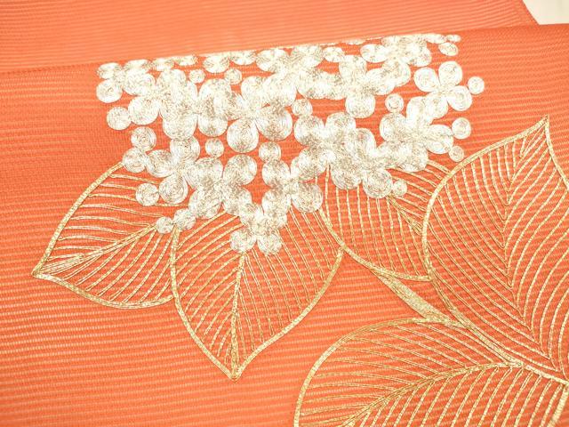 平和屋着物＊夏物　九寸開き名古屋帯　駒刺繍　総刺繍　紫陽花　正絹　逸品　DAAX8931cm