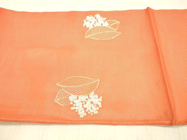 平和屋着物＊夏物　九寸開き名古屋帯　駒刺繍　総刺繍　紫陽花　正絹　逸品　DAAX8931cm