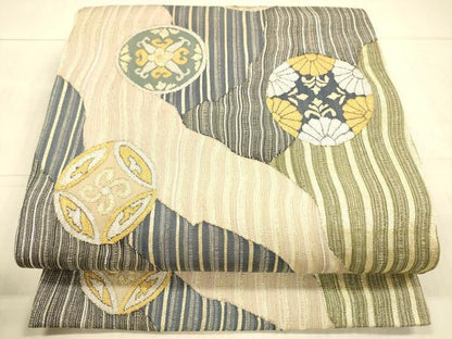 平和屋着物＊夏物 全通柄袋帯 抽象文様 金銀糸 正絹 逸品 DAAX8933cm