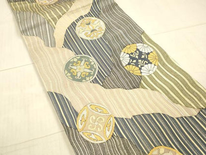 平和屋着物＊夏物 全通柄袋帯 抽象文様 金銀糸 正絹 逸品 DAAX8933cm