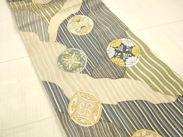 平和屋着物＊夏物 全通柄袋帯 抽象文様 金銀糸 正絹 逸品 DAAX8933cm