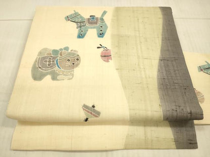 平和屋着物＊夏物 九寸名古屋帯 玩具文 正絹 逸品 DAAX8935cm