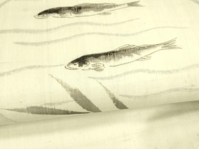 平和屋着物＊夏物 つけ帯 手描き 流水草葉文 魚 正絹 逸品 DAAX8937cm