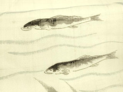 平和屋着物＊夏物 つけ帯 手描き 流水草葉文 魚 正絹 逸品 DAAX8937cm