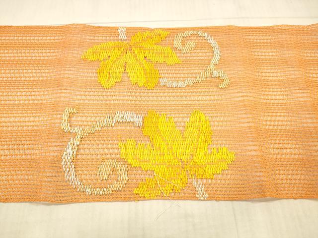 平和屋着物＊夏物 八寸名古屋帯 蔦の葉文 銀糸 正絹 逸品 DAAX8940cm