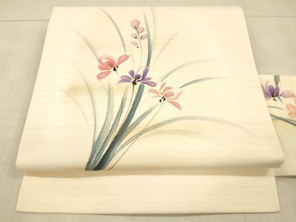 平和屋着物＊夏物 九寸名古屋帯 手描き 草花文 金彩 DAAX8941cm