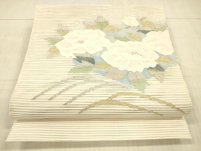平和屋着物＊夏物 絽綴れ 八寸名古屋帯 草花文 金銀糸 正絹 逸品 DAAX8946cm
