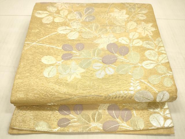 平和屋着物＊夏物 六通柄袋帯 草葉文 金糸 正絹 逸品 DAAX8949cm