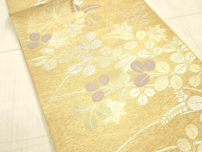 平和屋着物＊夏物 六通柄袋帯 草葉文 金糸 正絹 逸品 DAAX8949cm