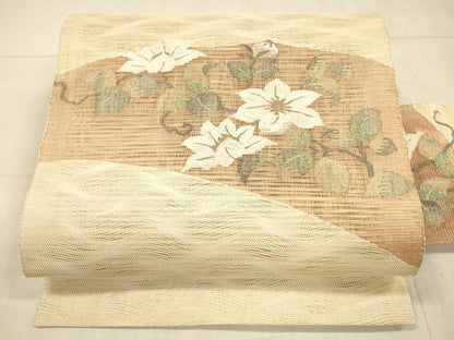 平和屋着物＊夏物 八寸名古屋帯 すくい織 枝花文 金糸 正絹 逸品 DAAX8950cm