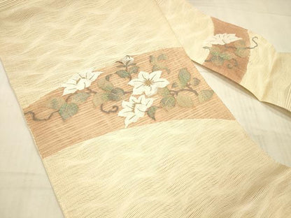 平和屋着物＊夏物 八寸名古屋帯 すくい織 枝花文 金糸 正絹 逸品 DAAX8950cm