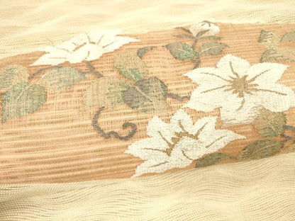 平和屋着物＊夏物 八寸名古屋帯 すくい織 枝花文 金糸 正絹 逸品 DAAX8950cm